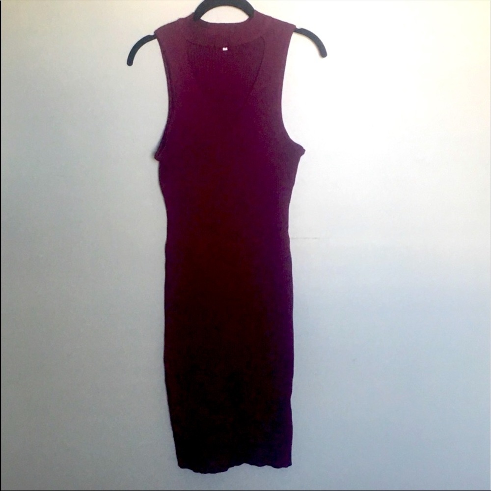 Charlotte Russe high neck cutout, sleeveless knit mini dress with V shape cutout